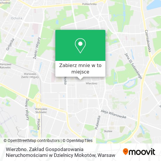 Mapa Wierzbno. Zakład Gospodarowania Nieruchomościami w Dzielnicy Mokotów