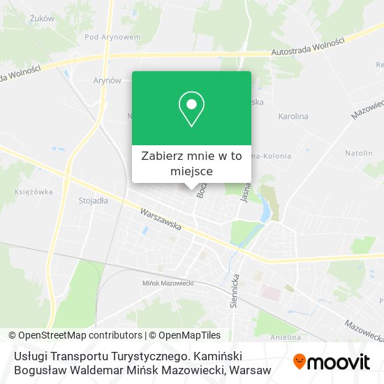 Mapa Usługi Transportu Turystycznego. Kamiński Bogusław Waldemar Mińsk Mazowiecki