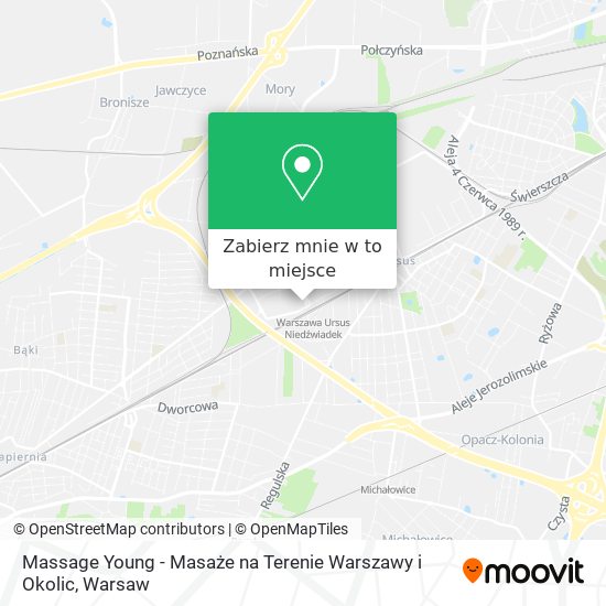 Mapa Massage Young - Masaże na Terenie Warszawy i Okolic