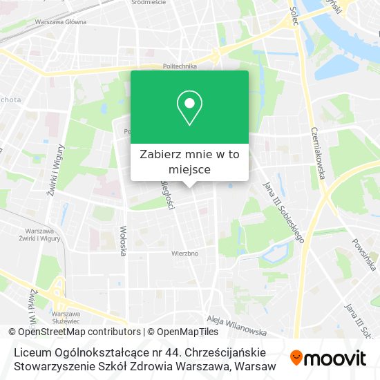 Mapa Liceum Ogólnokształcące nr 44. Chrześcijańskie Stowarzyszenie Szkół Zdrowia Warszawa