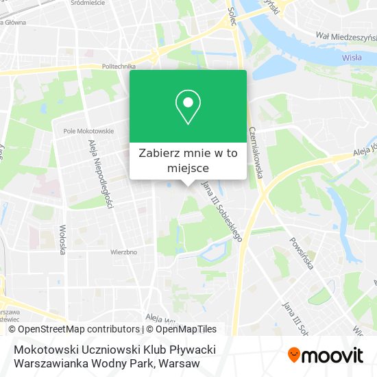 Mapa Mokotowski Uczniowski Klub Pływacki Warszawianka Wodny Park