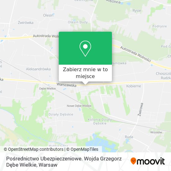 Mapa Pośrednictwo Ubezpieczeniowe. Wojda Grzegorz Dębe Wielkie