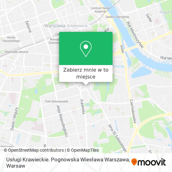 Mapa Usługi Krawieckie. Pognowska Wiesława Warszawa