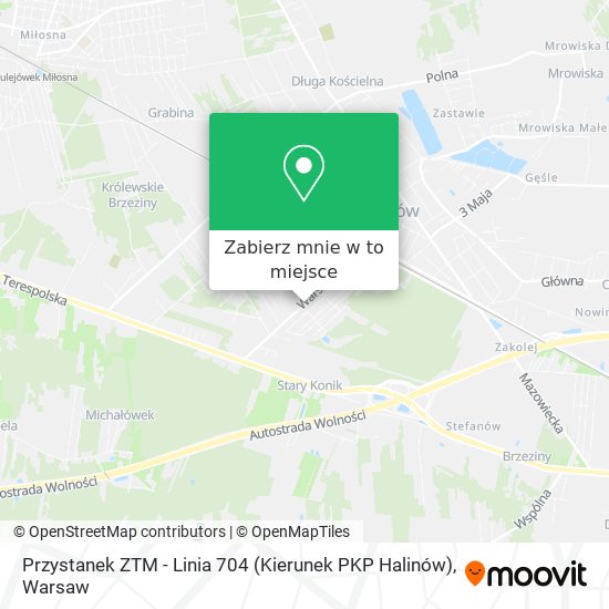 Mapa Przystanek ZTM - Linia 704 (Kierunek PKP Halinów)