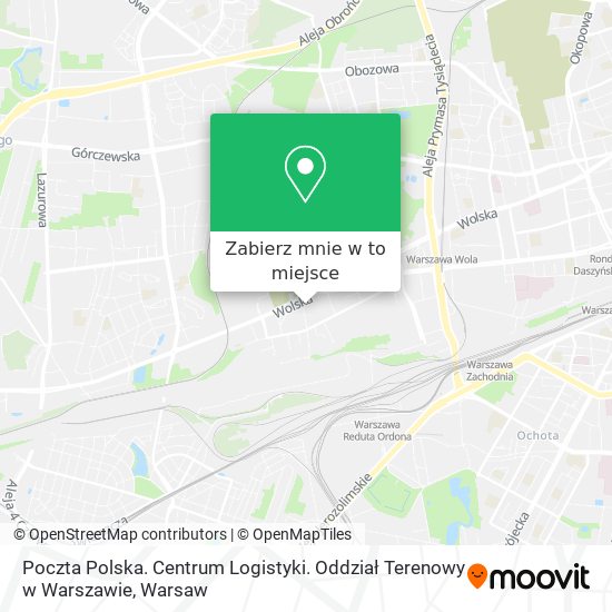 Mapa Poczta Polska. Centrum Logistyki. Oddział Terenowy w Warszawie