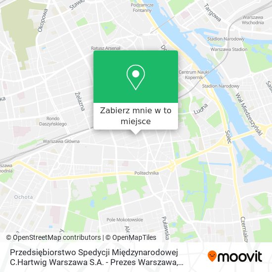 Mapa Przedsiębiorstwo Spedycji Międzynarodowej C.Hartwig Warszawa S.A. - Prezes Warszawa