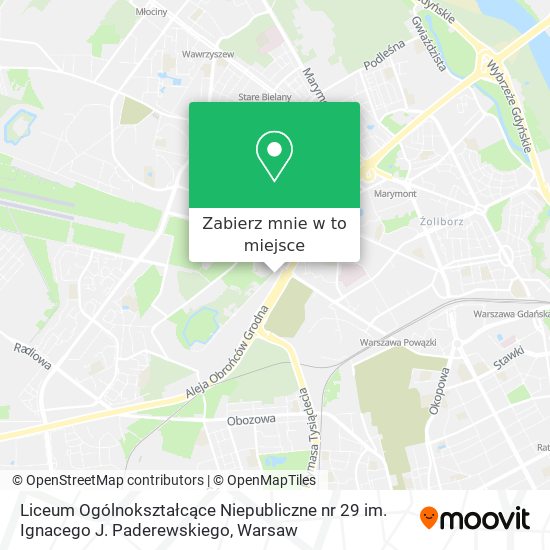 Mapa Liceum Ogólnokształcące Niepubliczne nr 29 im. Ignacego J. Paderewskiego