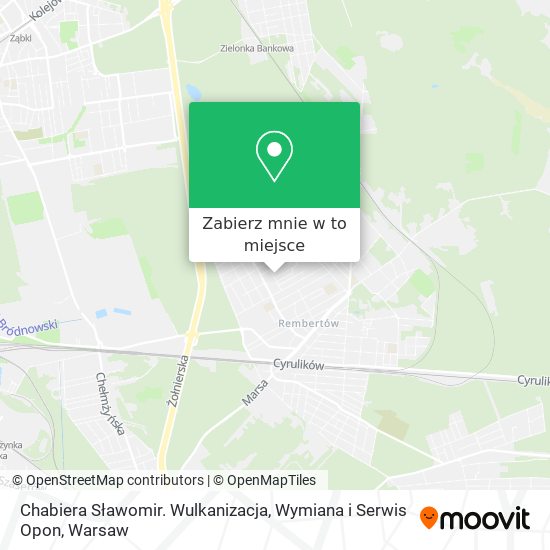 Mapa Chabiera Sławomir. Wulkanizacja, Wymiana i Serwis Opon