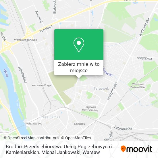 Mapa Bródno. Przedsiębiorstwo Usług Pogrzebowych i Kamieniarskich. Michał Jankowski