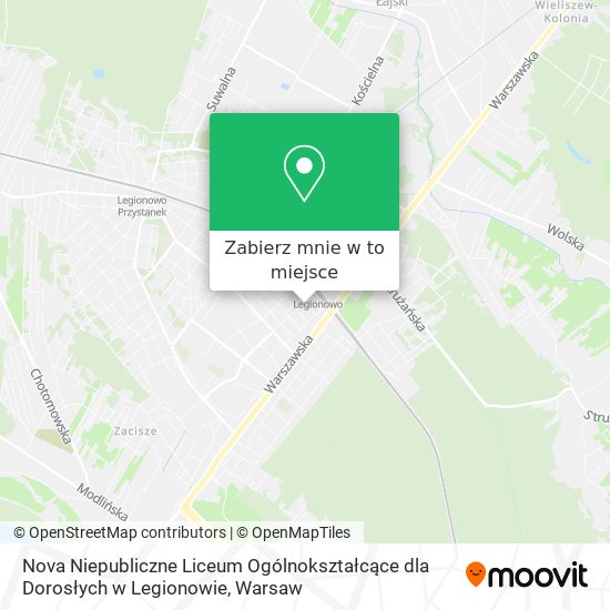 Mapa Nova Niepubliczne Liceum Ogólnokształcące dla Dorosłych w Legionowie