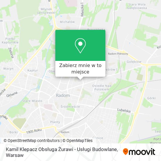 Mapa Kamil Klepacz Obsługa Żurawi - Usługi Budowlane