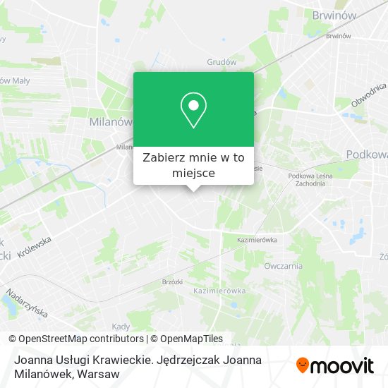 Mapa Joanna Usługi Krawieckie. Jędrzejczak Joanna Milanówek