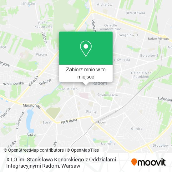 Mapa X LO im. Stanisława Konarskiego z Oddziałami Integracyjnymi Radom