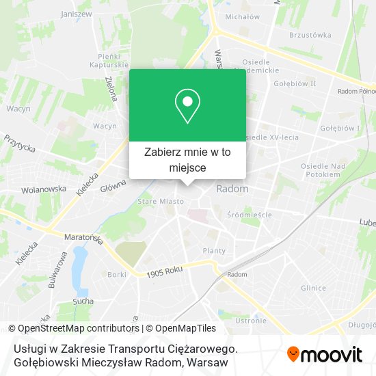 Mapa Usługi w Zakresie Transportu Ciężarowego. Gołębiowski Mieczysław Radom