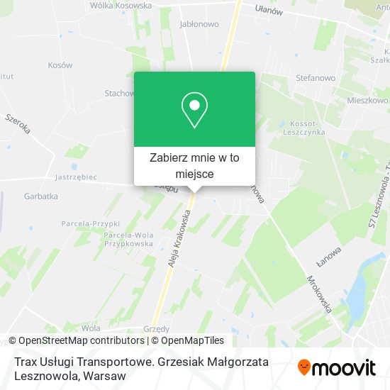 Mapa Trax Usługi Transportowe. Grzesiak Małgorzata Lesznowola