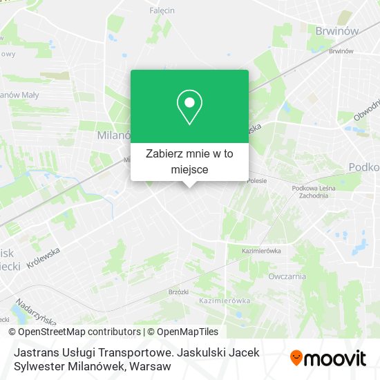 Mapa Jastrans Usługi Transportowe. Jaskulski Jacek Sylwester Milanówek