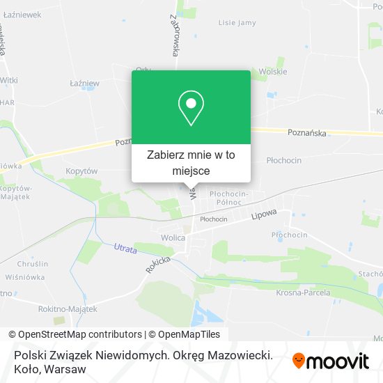 Mapa Polski Związek Niewidomych. Okręg Mazowiecki. Koło