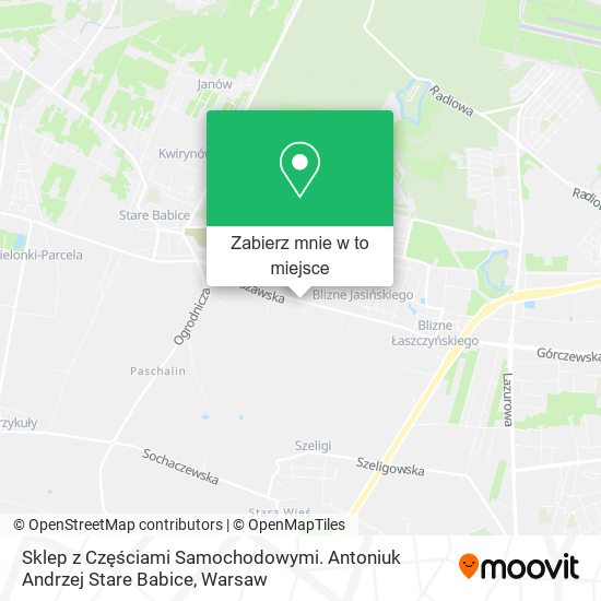 Mapa Sklep z Częściami Samochodowymi. Antoniuk Andrzej Stare Babice