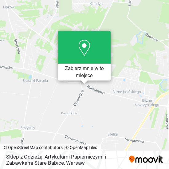 Mapa Sklep z Odzieżą, Artykułami Papierniczymi i Zabawkami Stare Babice