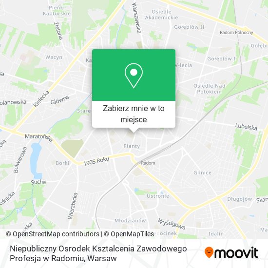 Mapa Niepubliczny Osrodek Ksztalcenia Zawodowego Profesja w Radomiu