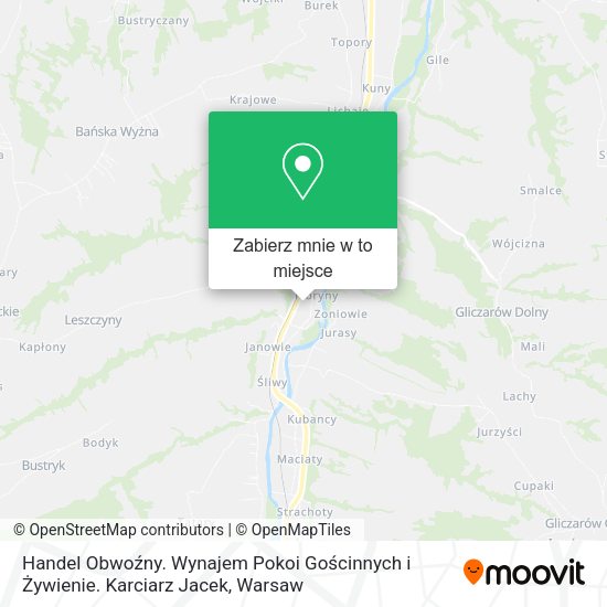 Mapa Handel Obwoźny. Wynajem Pokoi Gościnnych i Żywienie. Karciarz Jacek