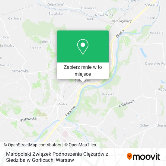 Mapa Małopolski Związek Podnoszenia Ciężarów z Siedziba w Gorlicach