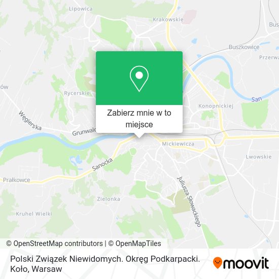 Mapa Polski Związek Niewidomych. Okręg Podkarpacki. Koło