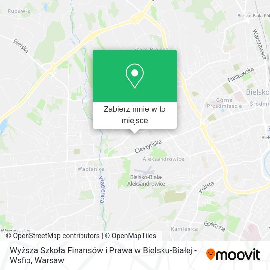 Mapa Wyższa Szkoła Finansów i Prawa w Bielsku-Białej - Wsfip