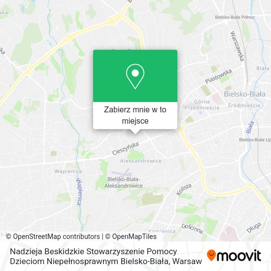 Mapa Nadzieja Beskidzkie Stowarzyszenie Pomocy Dzieciom Niepełnosprawnym Bielsko-Biała