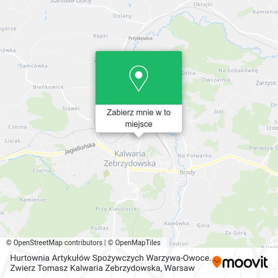 Mapa Hurtownia Artykułów Spożywczych Warzywa-Owoce. Zwierz Tomasz Kalwaria Zebrzydowska