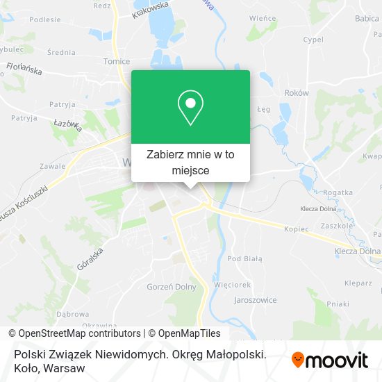 Mapa Polski Związek Niewidomych. Okręg Małopolski. Koło