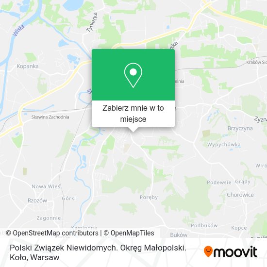 Mapa Polski Związek Niewidomych. Okręg Małopolski. Koło