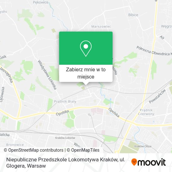 Mapa Niepubliczne Przedszkole Lokomotywa Kraków, ul. Glogera