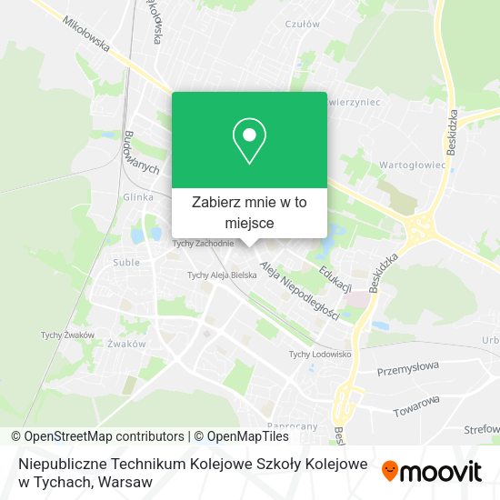 Mapa Niepubliczne Technikum Kolejowe Szkoły Kolejowe w Tychach