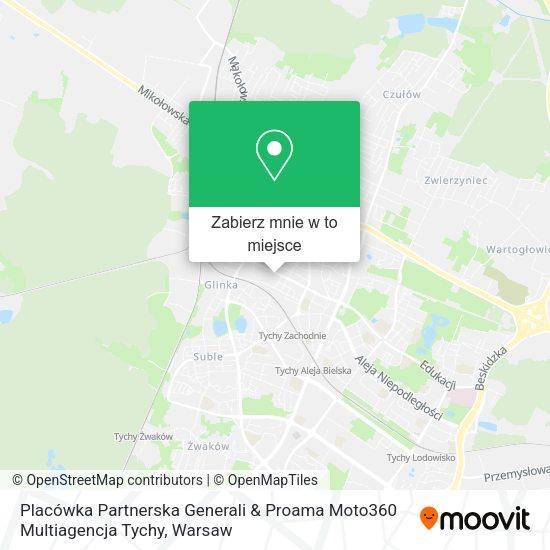 Mapa Placówka Partnerska Generali & Proama Moto360 Multiagencja Tychy