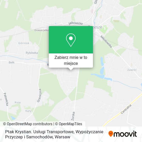 Mapa Ptak Krystian. Usługi Transportowe, Wypożyczanie Przyczep i Samochodów