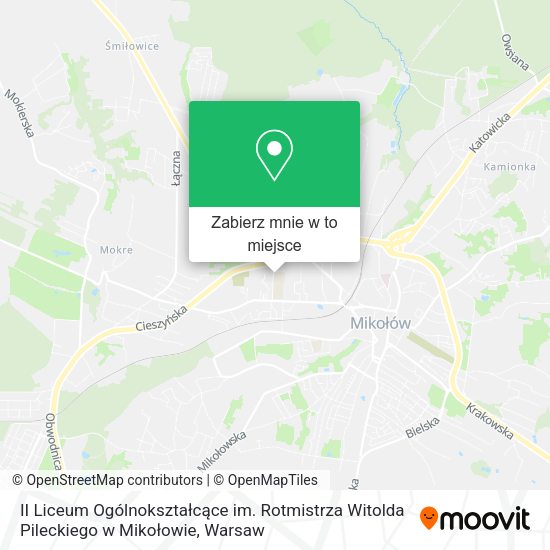 Mapa II Liceum Ogólnokształcące im. Rotmistrza Witolda Pileckiego w Mikołowie