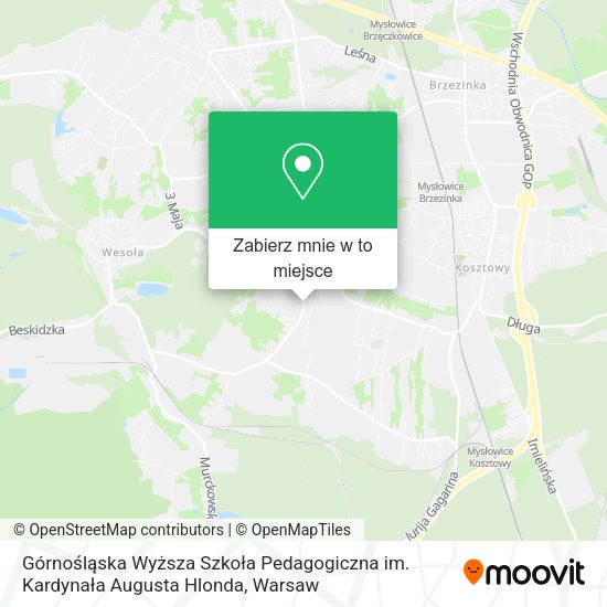 Mapa Górnośląska Wyższa Szkoła Pedagogiczna im. Kardynała Augusta Hlonda