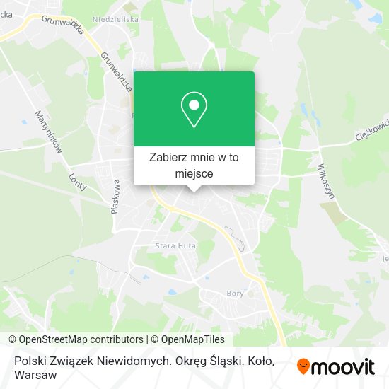 Mapa Polski Związek Niewidomych. Okręg Śląski. Koło