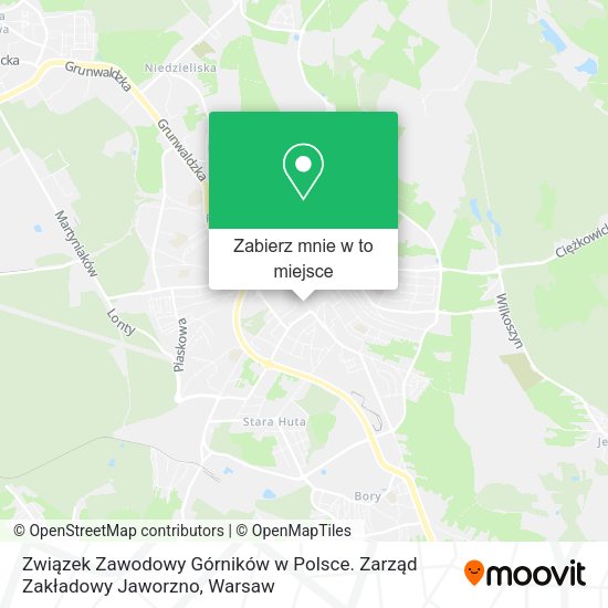 Mapa Związek Zawodowy Górników w Polsce. Zarząd Zakładowy Jaworzno