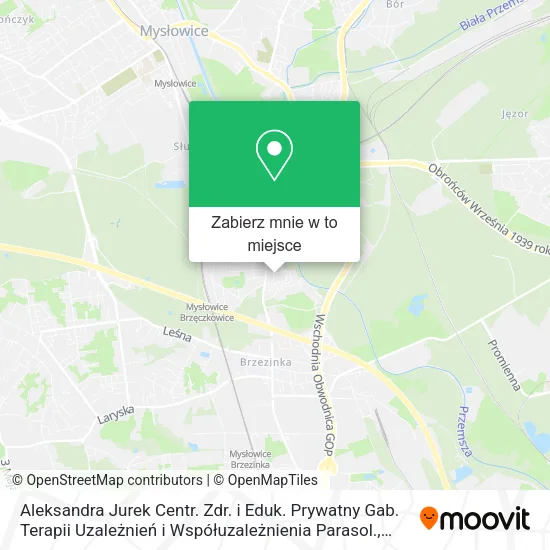 Mapa Aleksandra Jurek Centr. Zdr. i Eduk. Prywatny Gab. Terapii Uzależnień i Współuzależnienia Parasol.