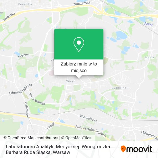 Mapa Laboratorium Analityki Medycznej. Winogrodzka Barbara Ruda Śląska