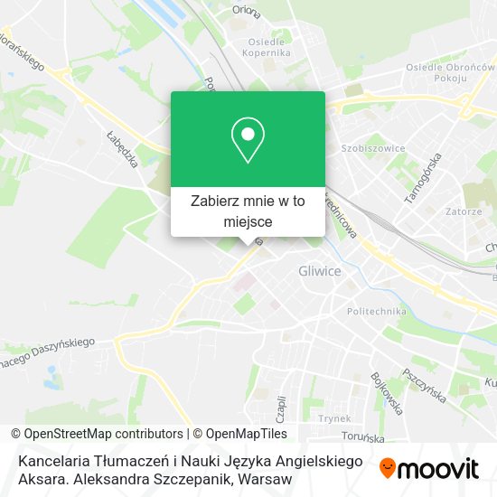 Mapa Kancelaria Tłumaczeń i Nauki Języka Angielskiego Aksara. Aleksandra Szczepanik