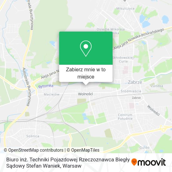 Mapa Biuro inż. Techniki Pojazdowej Rzeczoznawca Biegły Sądowy Stefan Waniek