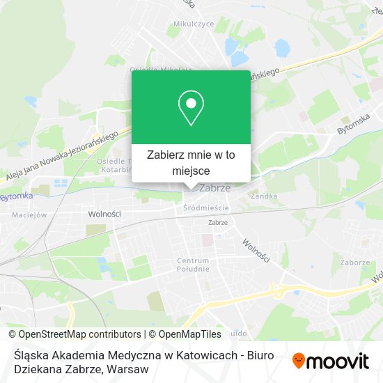 Mapa Śląska Akademia Medyczna w Katowicach - Biuro Dziekana Zabrze