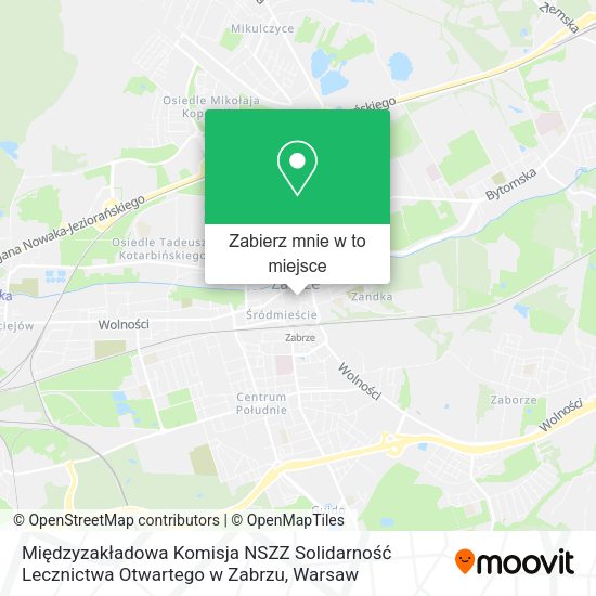 Mapa Międzyzakładowa Komisja NSZZ Solidarność Lecznictwa Otwartego w Zabrzu