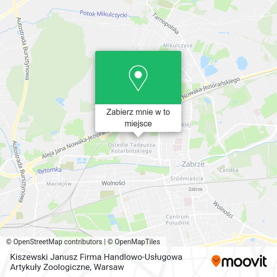 Mapa Kiszewski Janusz Firma Handlowo-Usługowa Artykuły Zoologiczne