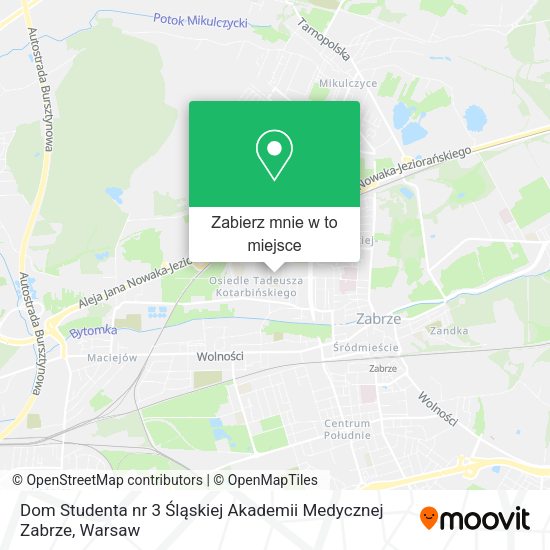 Mapa Dom Studenta nr 3 Śląskiej Akademii Medycznej Zabrze