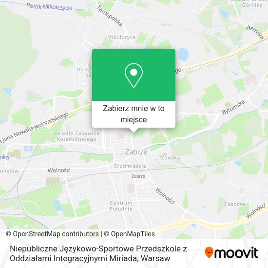 Mapa Niepubliczne Językowo-Sportowe Przedszkole z Oddziałami Integracyjnymi Miriada