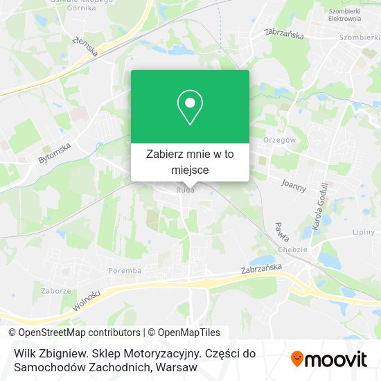 Mapa Wilk Zbigniew. Sklep Motoryzacyjny. Części do Samochodów Zachodnich